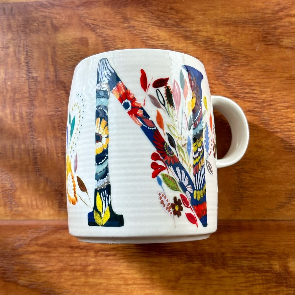 Anthropologie Starla Halfmann Floral Initial N letter Mug